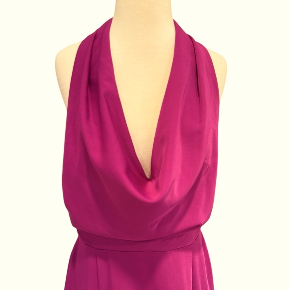 Harlyn Orchid Fit and Flare Halter Dress Plunging Drape Neckline Open Back XL - Picture 6 of 12